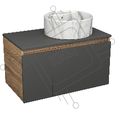 Комплект: тумба подвесная Bau Dream Blackwood графит 80, 1 ящик, дверца слева, раковина круглая накладная BAU Element D41, мрамор