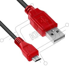 Кабель1.0m USB 2.0, AM/microB 5pin, черный, красные коннекторы Кабель1.0m USB 2.0, AM/microB 5pin, черный, красные коннекторы
