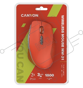 Мышь Canyon  2.4 GHz  Wireless mouse ,with 7 buttons, DPI 800/1200/1600, Battery:AAA*2pcs  ,Red 72*117*41mm 0.075kg