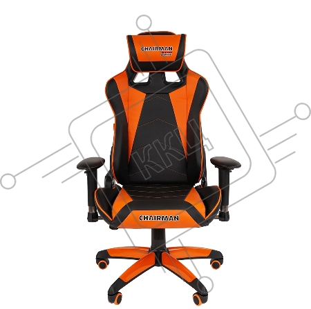 Игровое кресло Chairman game 44 чёрное/оранжевое (экокожа, пластик, газпатрон 3 кл, ролики, механизм качания)
