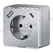 Розетка с заземлением, шторками и USB тип A+C Gallant (серебряный)
