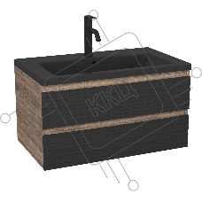 Тумба под раковину Bau Stil Loft black brushed, раковина кварцевая BAU Stil 75, черный металлик, смеситель Dream Black, черный