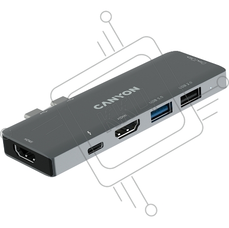 Док-станция Canyon DS-05B Multiport Docking Station with 7 port, 1*Type C PD100W+2*HDMI+1*USB3.0+1*USB2.0+1*SD+1*TF. Input 100-240V, Output USB-C PD100W&USB-A 5V/1A, Aluminum alloy, Space gray, 104*42*11mm, 0.046kg(Generation B)
