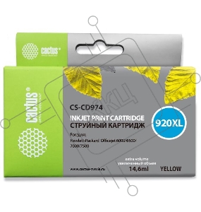 Картридж струйный Cactus CS-CD974 желтый для №920XL HP Officejet 6000/6500/7000/7500 (14,6ml)