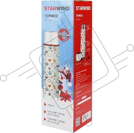 Термос Starwind New Year 11-1000 1л. белый/рисунок