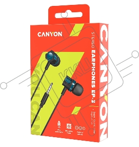 Наушники CANYON CNE-CEP3G Стерео наушники с микрофоном, 1,2 М, зеленый