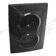 Розетка 2П двойная с защ. шт. скрытой установки 16А 250В IP20, черная (керамика) 