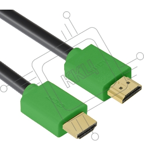 Кабель Greenconnect 0.5m HDMI версия 2.0, HDR 4:2:2, Ultra HD, 4K 60 fps 60Hz/5K*30Hz, 3D, AUDIO, 18.0 Гбит/с, 28/28 AWG, OD7.3mm, тройной экран, черный, зеленые коннекторы, GCR-HM421-0.5m