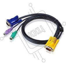 Шнур, мон+клав+мышь PS/2, SPHD15=>HD DB15+2x6MINI-DIN ATEN (2L-5202P) Male-3xMale,  8+6+6 проводов, опрессованный,   1.8 метр., черный