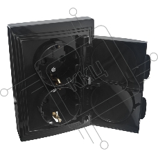 Розетка 2П+З двойная с защ. шт. и крышкой скрытой установки 16А 250В IP44, черная (керамика) 