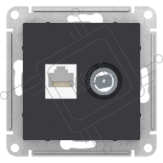 Розетка двойная комп+ТВ, RJ45+TV, кат.5E, механизм, КАРБОН