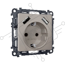 Комплект механизма электрической розетки ALFA Серо-бежевый матовый 2USB A+A 18W (быстрая зарядка) с/з QUANT (AP3690, VM155) MA369010