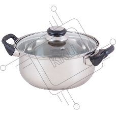 Кастрюля MALLONY BAK-S-04 из нерж стали с крышкой (стекло), 3,9 л, ручки - бакелит, одинарное дно Кастрюля MALLONY BAK-S-04 из нерж стали с крышкой (стекло), 3,9 л, ручки - бакелит, одинарное дно