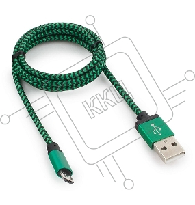 Кабель Gembird  USB 2.0 Cablexpert CC-mUSB2gn1m, AM/microBM 5P, 1м, нейлоновая оплетка, алюминиевые разъемы, зеленый, пакет