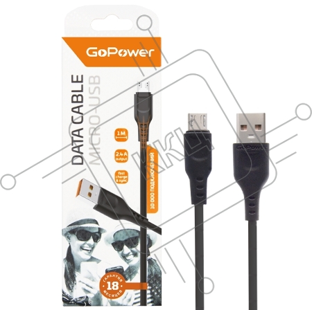 Кабель GoPower GP01M USB (m)-microUSB (m) 1.0м 2.4A ПВХ черный (1/800)