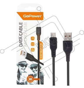 Кабель GoPower GP01M USB (m)-microUSB (m) 1.0м 2.4A ПВХ черный (1/800)