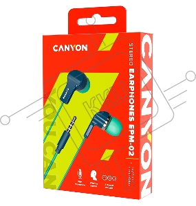 Наушники CANYON Stereo Earphones with inline microphone, Green+Blue, cable length 1.2m, 20*15*10mm, 0.013kg