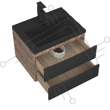 Тумба под раковину Bau Stil Loft black brushed, раковина кварцевая BAU Stil 58, черный металлик, смеситель Hotel Black, черный