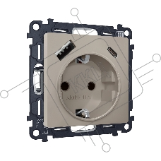 Комплект механизма электрической розетки ALFA Серо-бежевый матовый 2USB A+C 20W (быстрая зарядка) с/з QUANT (AP3700, VM160) MA370010