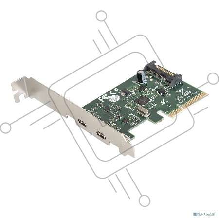 Контроллер ExeGate EXE-313 PCI-Ex4, 2*USB3.1 Type-C ext, разъем доп.питания (OEM)