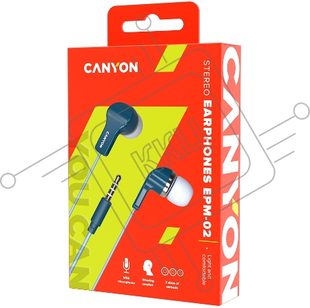 Наушники CANYON Stereo Earphones with inline microphone, Blue, cable length 1.2m, 20*15*10mm, 0.013kg