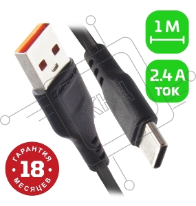 Кабель GoPower GP01T USB (m)-Type-C (m) 1.0м 2.4A ПВХ черный (1/800)