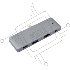 Адаптер Type C на HDMI, USB 3.0 + Audio 3,5 + Type C, серый