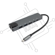 Адаптер Type C на HDMI, USB 3.0*2 + RJ45 + Type C*2, серый