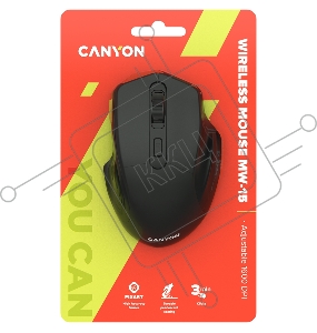 Мышь CANYON 2.4GHz Wireless Optical Mouse with 4 buttons, DPI 800/1200/1600, Black, 115*77*38mm, 0.064kg