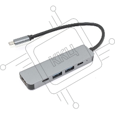 Адаптер Type C на HDMI, USB 3.0*2 + 2 Type-C для MacBook, серый