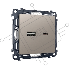Комплект механизма розетки ALFA Серо-бежевый матовый 2USB A+C 20W (быстрая зарядка) QUANT (AP3710, VM177) MA371010