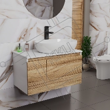 Комплект для ванной, 3 предмета (Тумба подвесная Bau Blackwood 80 + Раковина BAU 59х40, Смеситель высокий Hotel Black, черный)