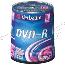 Диск DVD-R Verbatim 4.7Gb 16x Cake Box (100шт) (43549)