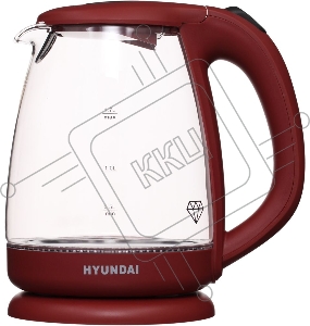 Чайник электрический Hyundai HYK-G1002 1.7л. 2200Вт бордовый (корпус: стекло)