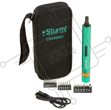 Отвертка Аккумуляторная Sturm! CD3404U1, 3,6 В, USB type C, набор бит, сумка, без ЗУ