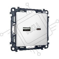 Комплект механизма розетки ALFA Белый матовый 2USB A+C 20W (быстрая зарядка) QUANT (AP1310, VM177) MA131010