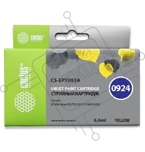 Картридж струйный Cactus CS-EPT0924 желтый для Epson Stylus C91/ CX4300/ T26/T27/TX106/TX109 (6,6ml)