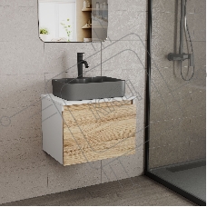 Комплект: тумба Bau Dream Blackwood 60, 1 ящик, раковина BAU Cerama 48х37, темно-серая, смеситель Hotel Dream Black, черный матовый
