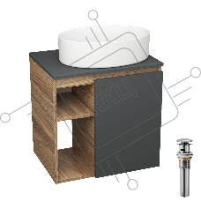Тумба Bau Dream Blackwood 60 правая, графит, раковина BAU Nimb 50х36, выпуск клик клак, хром