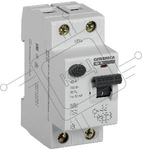 Выключатель дифференциального тока (УЗО) 2п 40А 30мА тип AC ВД1-63 GENERICA ИЭК MDV15-2-040-030