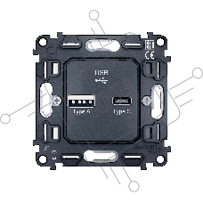 Механизм розетки 2USB A+C 20W (быстрая зарядка) QUANT VM177