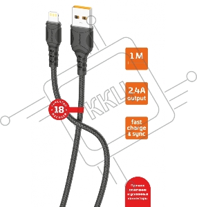 Кабель GoPower GP06L USB (m)-Lightning (m) 1.0м 2.4A ПВХ черный (1/200/800)