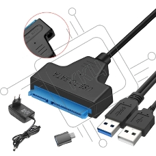 Кабель-переходник для HDD SATA USB 3.0 с доп. питанием, двойной USB