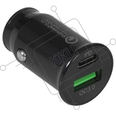 Автомобильное зарядное устройство Cablexpert MP3A-UC-CAR23, 20Вт, быстрая зарядка QC3.0/PD, 2 порта: USB и Type-C