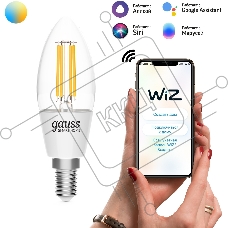 Лампа светодиодная филаментная Gauss Smart Home DIM+CCT E14 C35 4,5 Вт 2000-6500 К 1/10/40