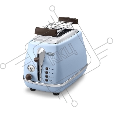 Тостер DeLonghi CTOV 2103.AZ, 900Вт, на 2 тоста, разморозка, обжаривание, решетка для подогрева, поддон, голубой