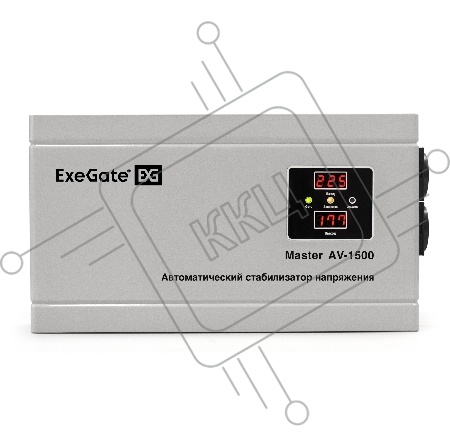 Стабилизатор напряжения ExeGate Master AV-1500 (1500ВА, 140-260В, цифр. индикация вход/вых. напряжения, 220В±8%, КПД 98%, 5 уровней защиты, задержка, метал.корпус, евророзетка, RTL)