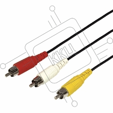 Шнур REXANT 3 RCA - 3 RCA, 3 м, черный (10 шт./уп.)