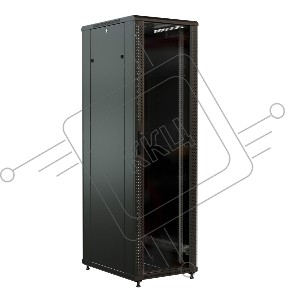 Шкаф коммутационный WRline (WR-TT-4266-AS-RAL9004) напольный 42U 600x600мм пер.дв.стекл задн.дв.стал.лист 2 бок.пан. 800кг черный 510мм 2055мм IP20 сталь