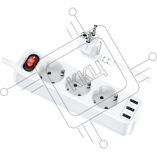 Сетевой фильтр Hoco NS2, 3 EU розетки, 4000W, с портами 3xUSB, 2.4A, 1.8м белый